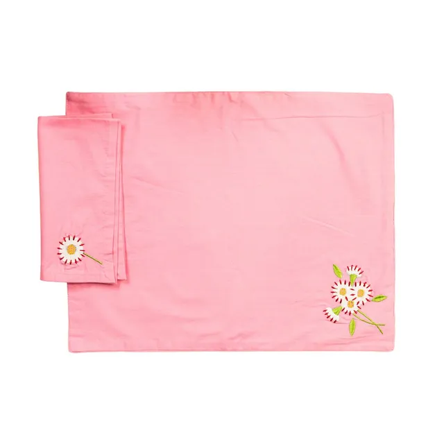 les-ottomans-fiore-rosa-platzset-mit-serviette-bestickt-baumwolle image 1