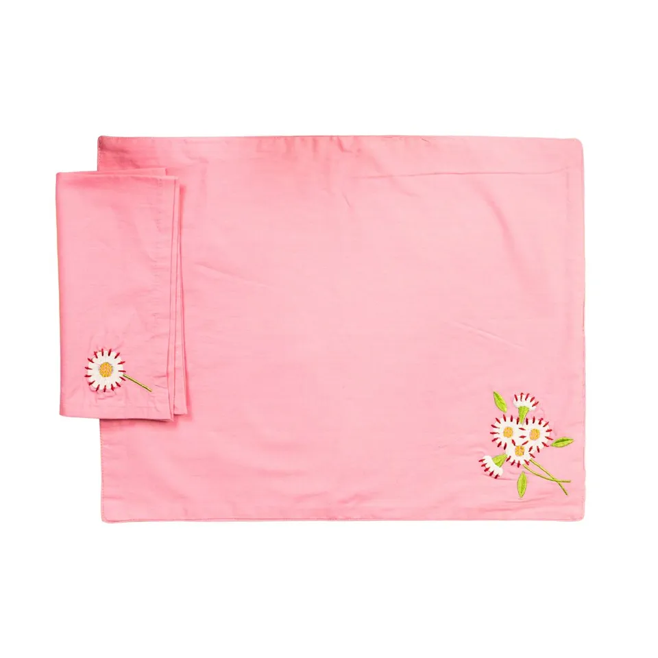 les-ottomans-fiore-rosa-platzset-mit-serviette-bestickt-baumwolle image 1
