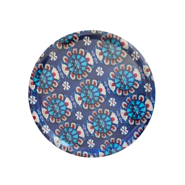 les-ottomans-tablett-rund-holz-ikat-druck image 1