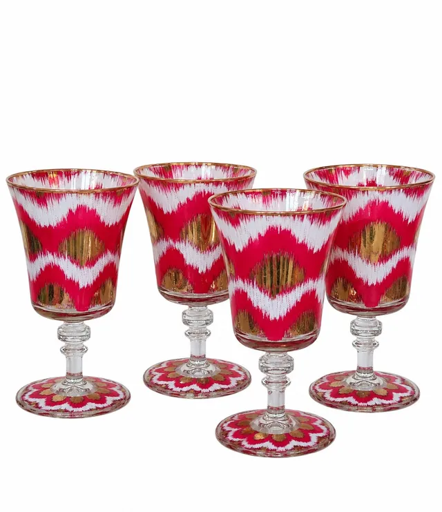les-ottomans-ikat-weingl-ser-rot-4er-set-mit-gold image 1
