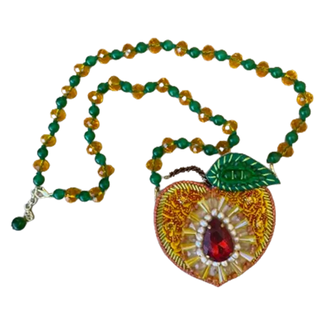 les-ottomans-brosche-pfirsich-handgestickt-abnehmbare-kette image 1
