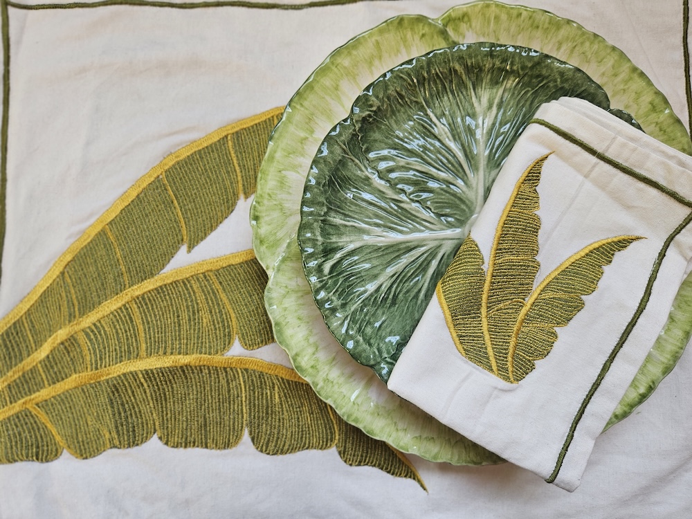 les-ottomans-foglia-di-palma-verde-set-tovaglietta-e-tovagliolo-aus-baumwolle image 2
