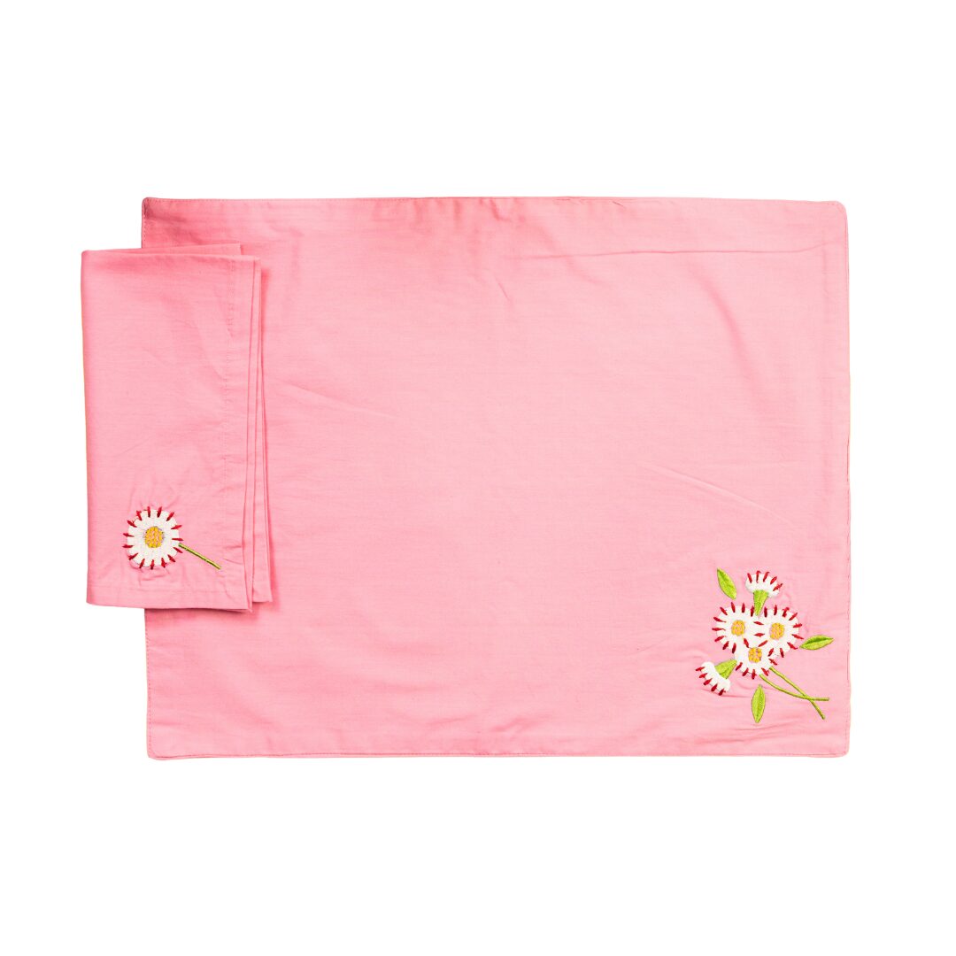 les-ottomans-fiore-rosa-platzset-mit-serviette-bestickt-baumwolle image 1