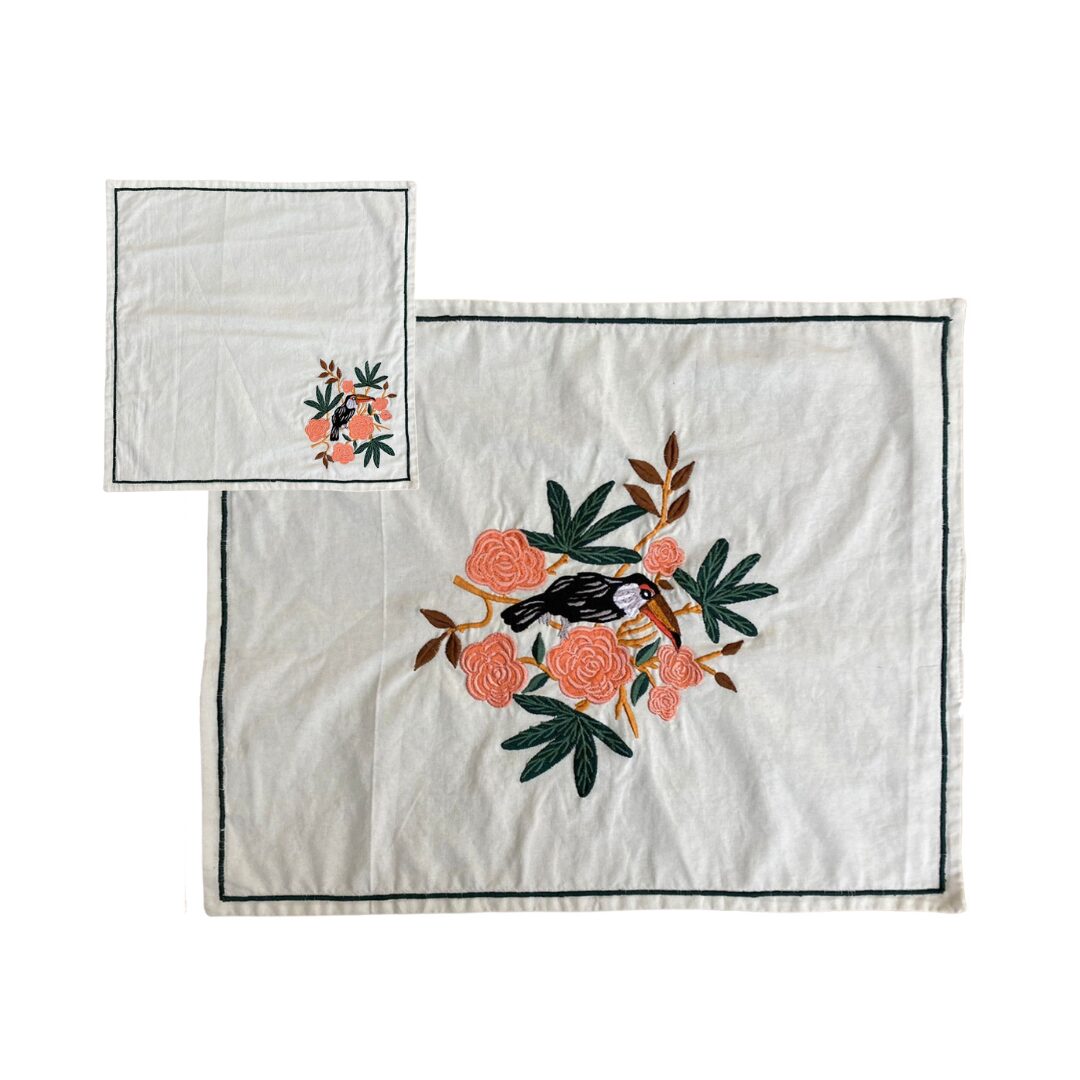 les-ottomans-tischset-serviette-baumwolle-bestickt-blumen image 1