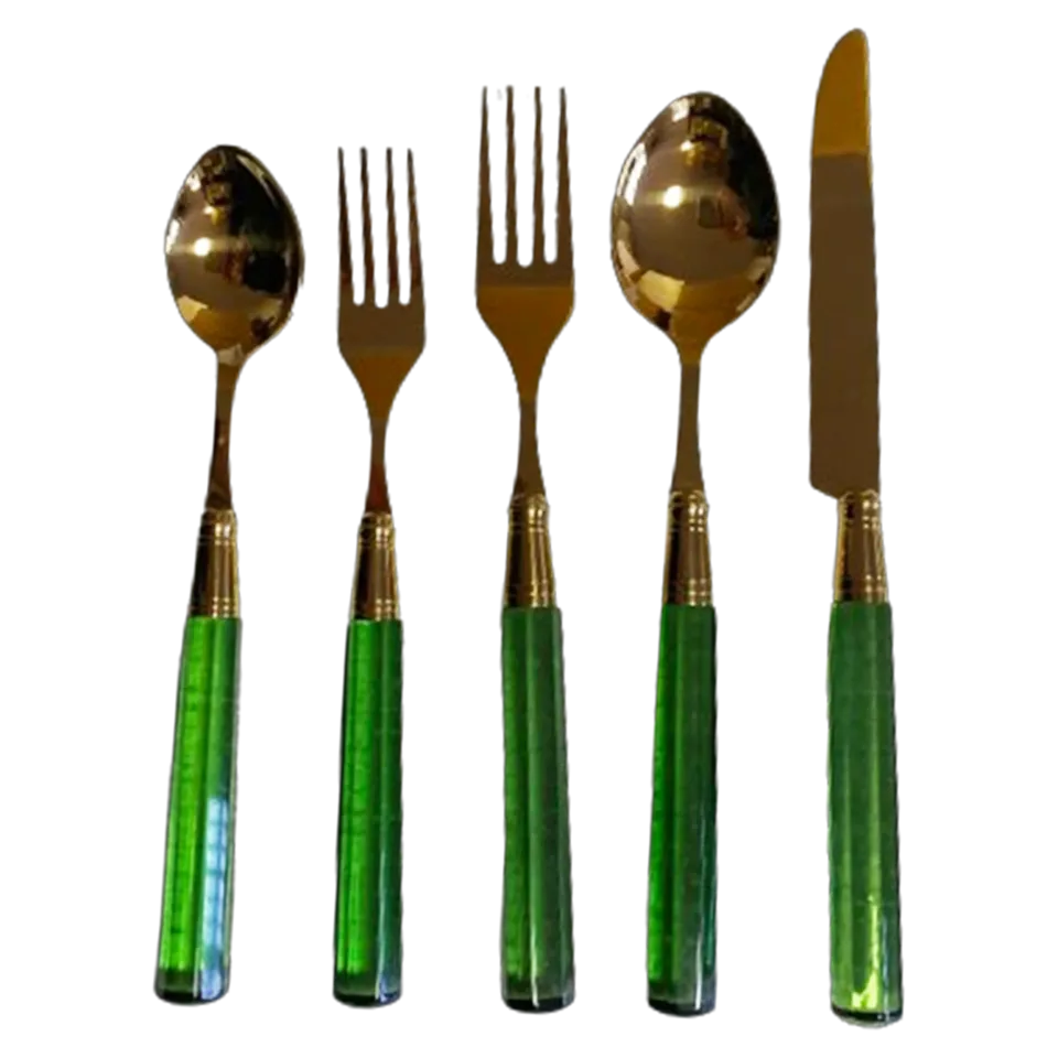 les-ottomans-emerald-besteckset-5-teilig-mit-farbgiff image 1