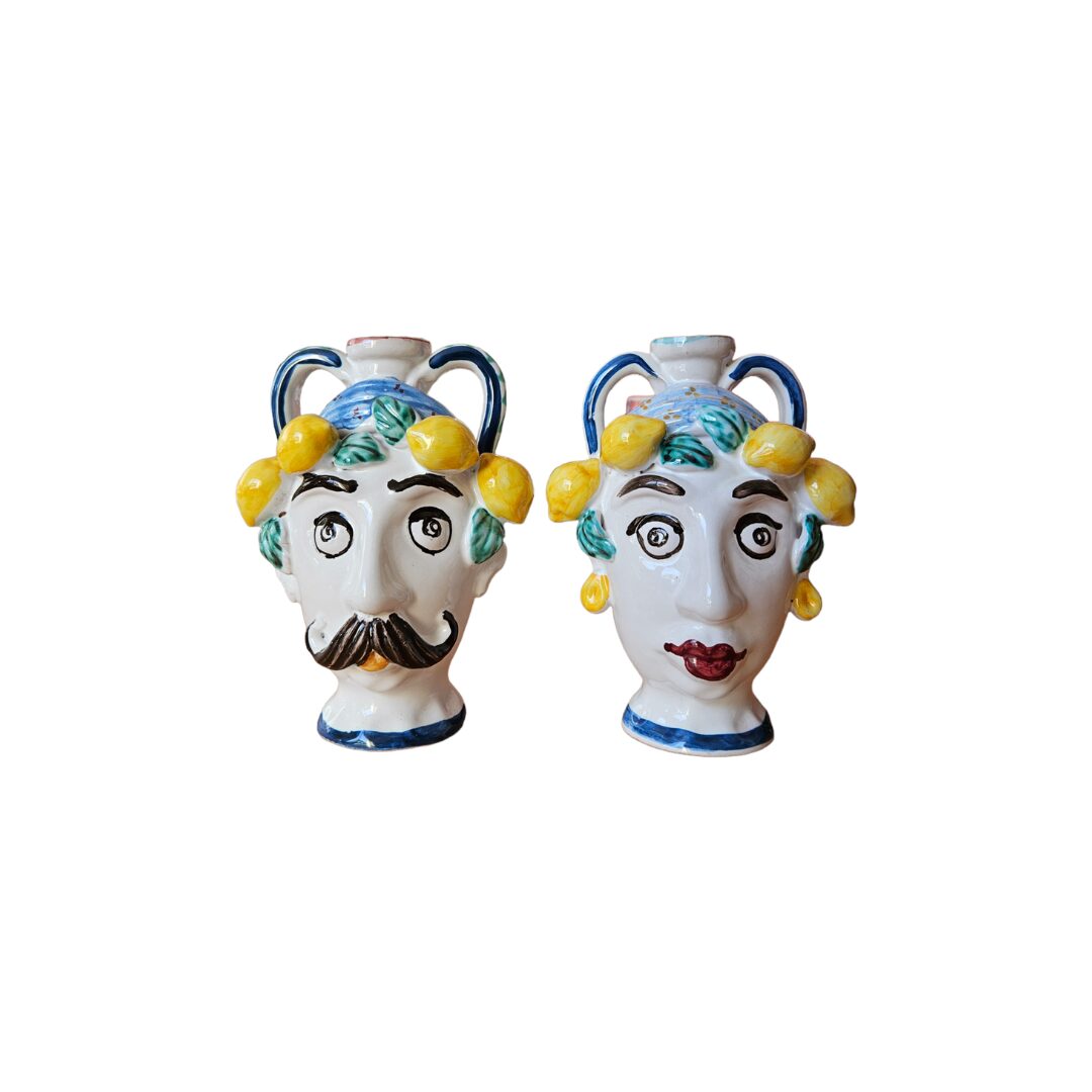 les-ottomans-sculture-siciliane-2er-set-lflaschen-aus-handbemalter-keramik image 1