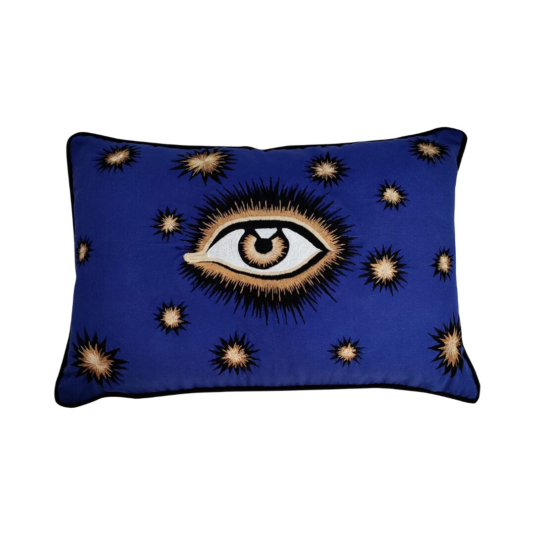 les-ottomans-eycb05-kissenbezug-baumwolle-blau-auge-handbestickt image 1