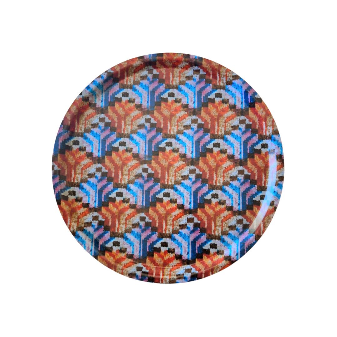 les-ottomans-tablett-rund-holz-ikat-print image 1