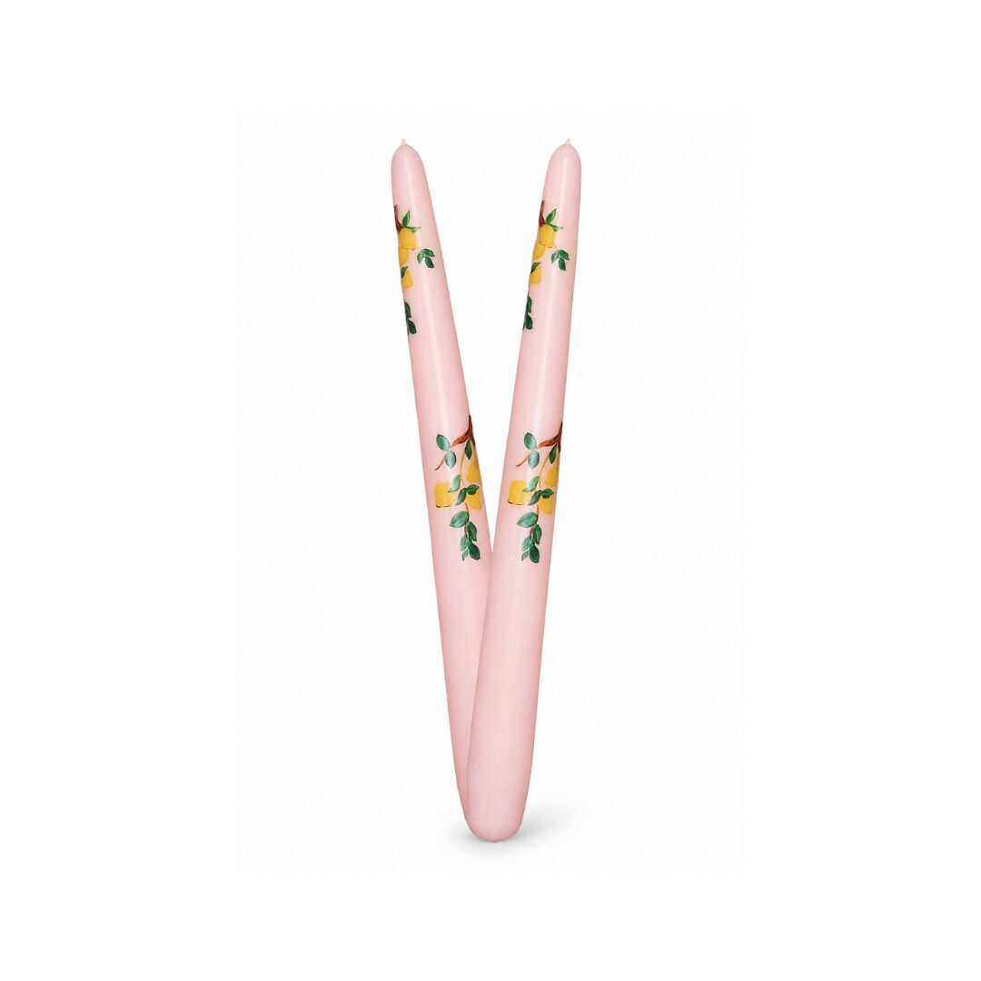 les-ottomans-pink-lemon-can18-kerzen-2er-set-aus-wachs-handbemalt image 1