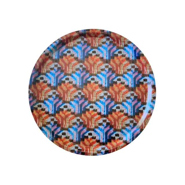 les-ottomans-tablett-rund-holz-ikat-print image 1