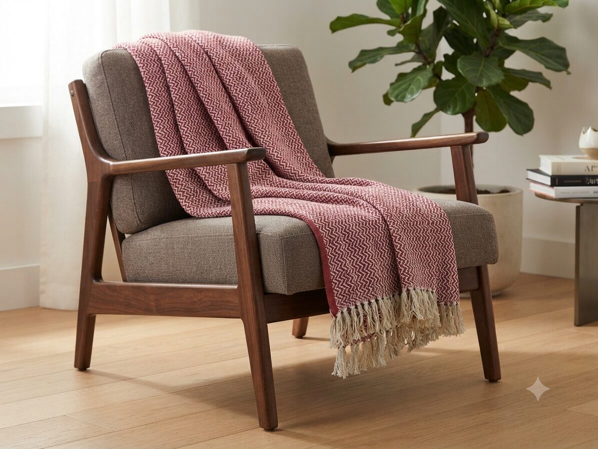 les-ottomans-plaid-decke-baumwolle-rosa-mit-quasten image 2