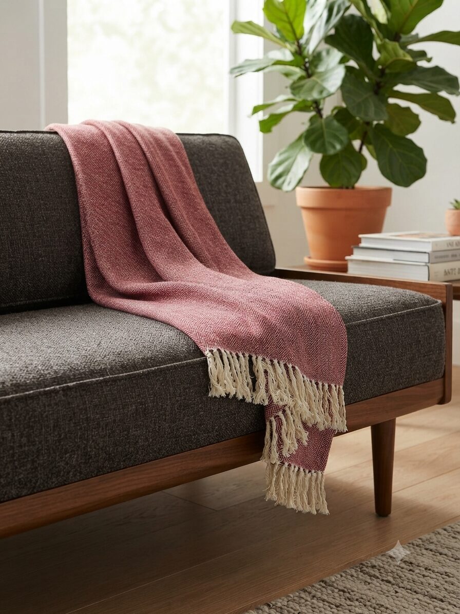 les-ottomans-plaid-baumwolle-rosa-mit-quasten image 2
