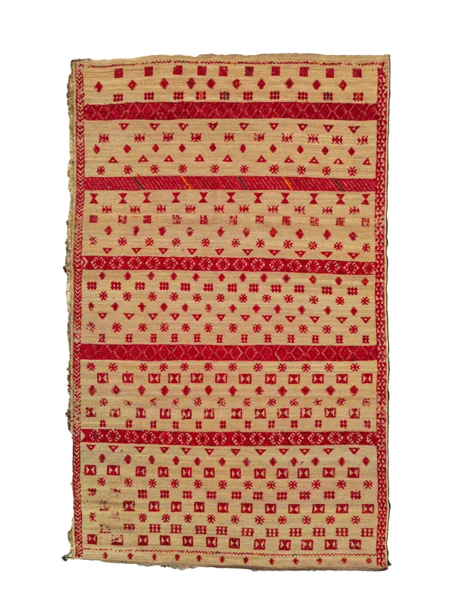 les-ottomans-vintage-mauritanische-matte-handbestickte-strohmatte image 1