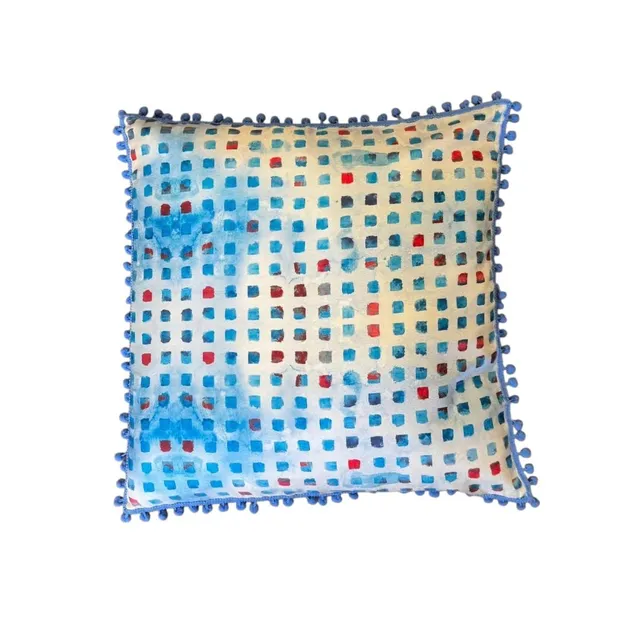 les-ottomans-kissenbezug-aus-seide-blue-polka-dot-tassel image 1