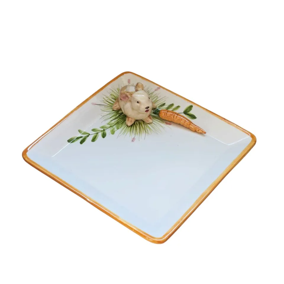 les-ottomans-tablett-coniglio-quadratische-keramik-handbemalt image 1