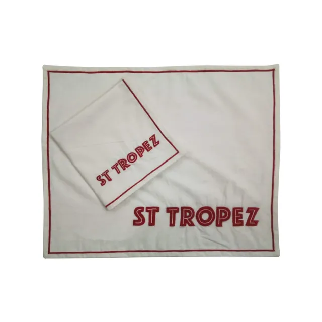 les-ottomans-st-tropez-platzset-serviette-baumwolle-bestickt-rot-auf-wei image 1