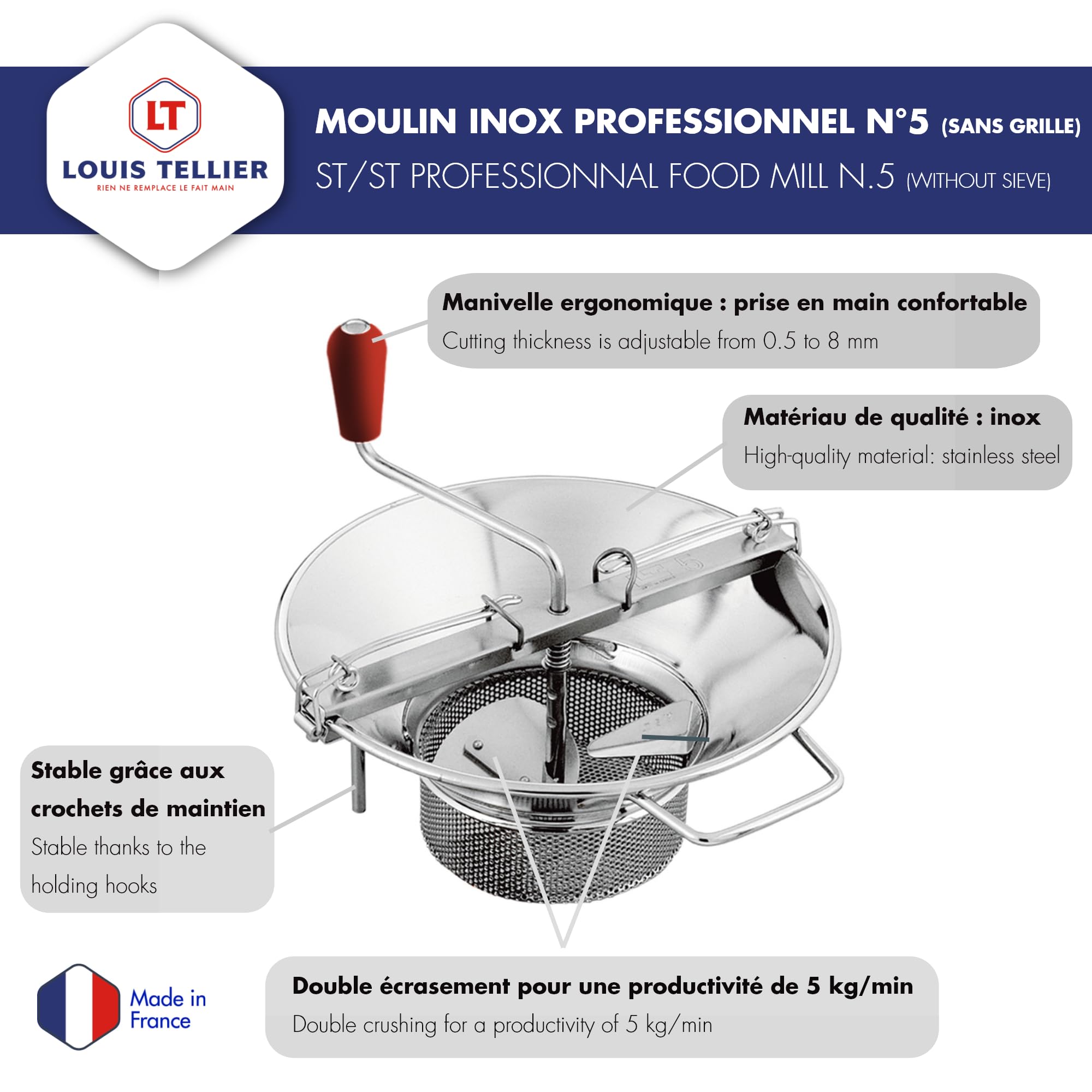 louis-tellier-m500-passierm-hle-370-mm-edelstahl-ohne-sieb image 2