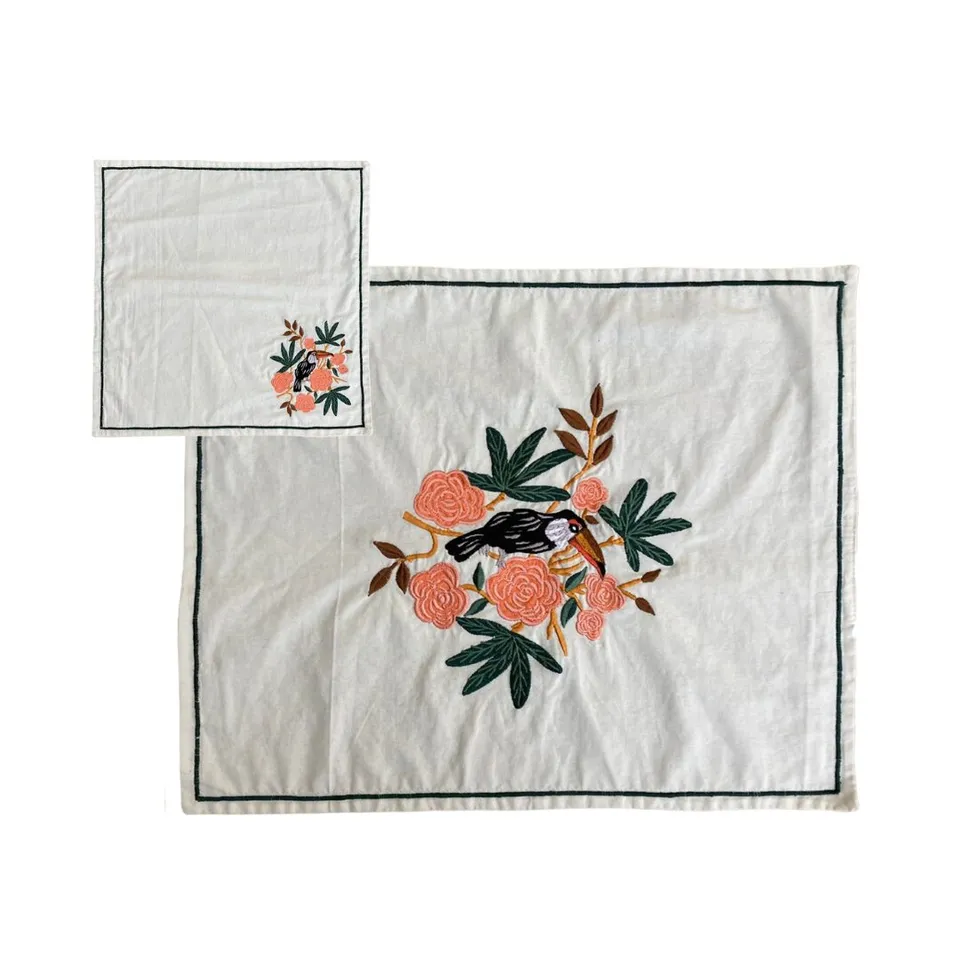 les-ottomans-tischset-serviette-baumwolle-bestickt-blumen image 1