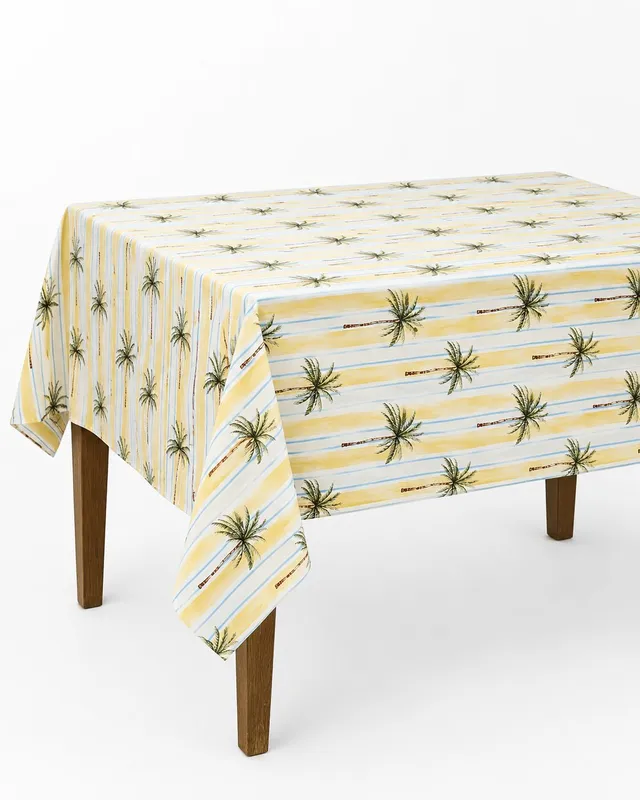 les-ottomans-ipt51-tischdecke-aus-baumwolle-gelbe-streifen-mit-palmenmotiv image 1