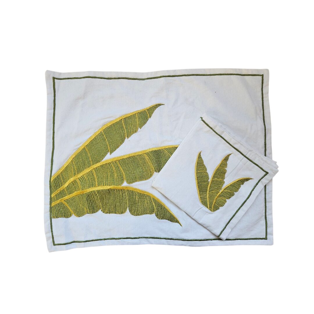 les-ottomans-foglia-di-palma-verde-set-tovaglietta-e-tovagliolo-aus-baumwolle image 1