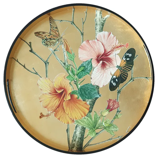 les-ottomans-lt01-tablett-aus-holz-lackiert-tropenblumen-mit-griffen image 1