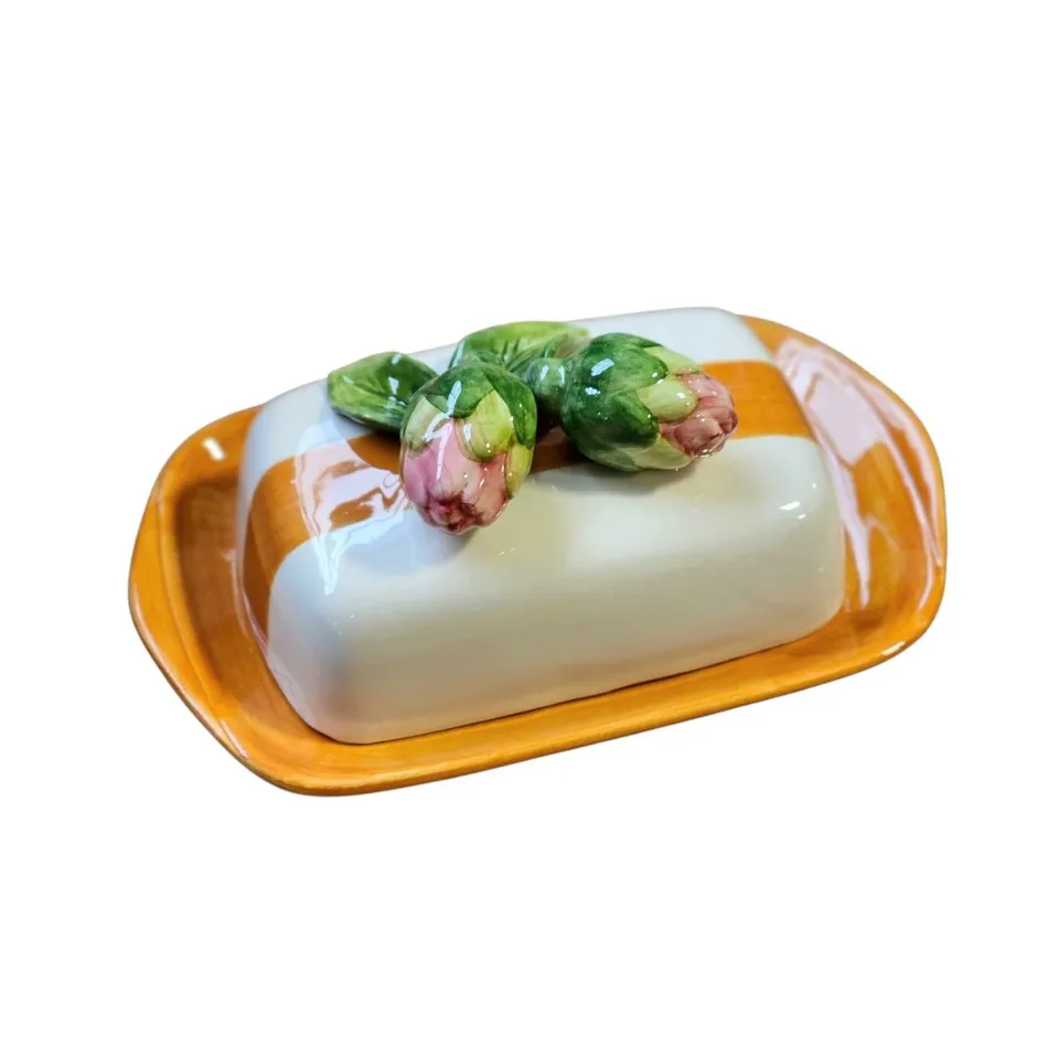 les-ottomans-carciofo-butterdose-keramik-handbemalt-mit-deckel-artischocke image 1
