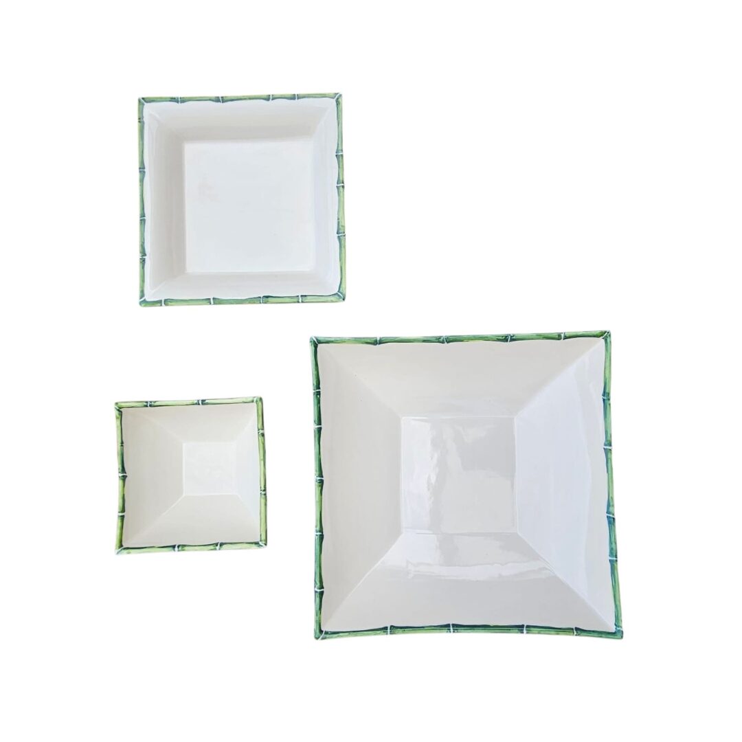 les-ottomans-schalen-keramik-quadratisch-gr-ner-bambus-3er-set image 1
