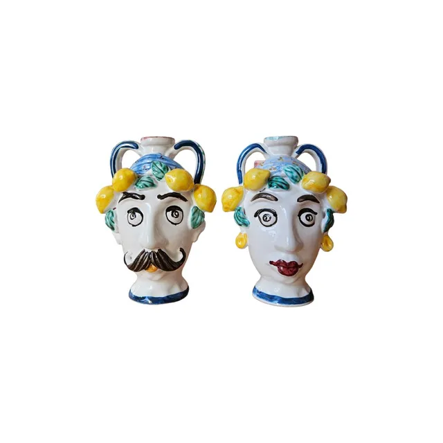 les-ottomans-sculture-siciliane-2er-set-lflaschen-aus-handbemalter-keramik image 1