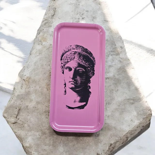 les-ottomans-holztablett-klassische-skulptur-rosa image 1