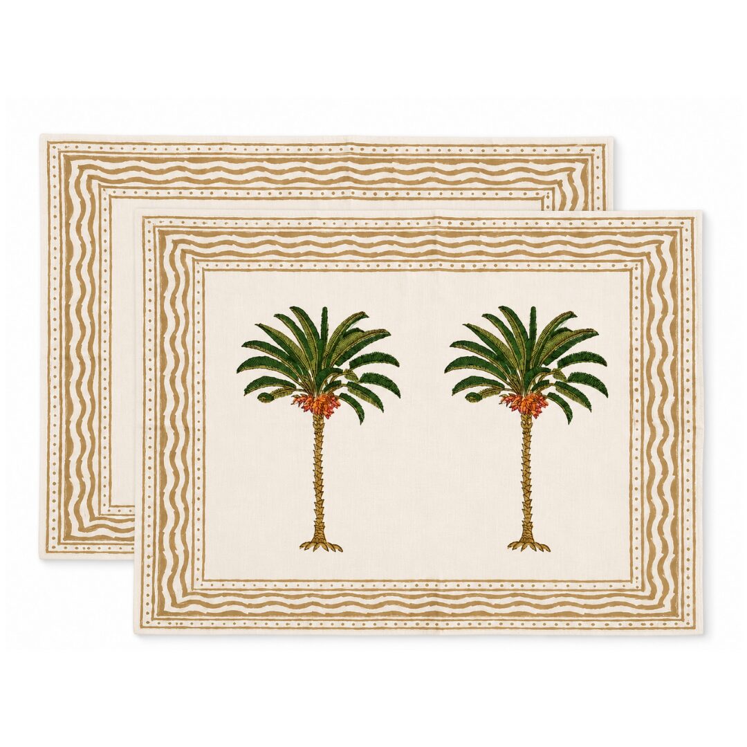 les-ottomans-ikpm64-platzsets-baumwolle-palm-2er-set-handbedruckt image 1