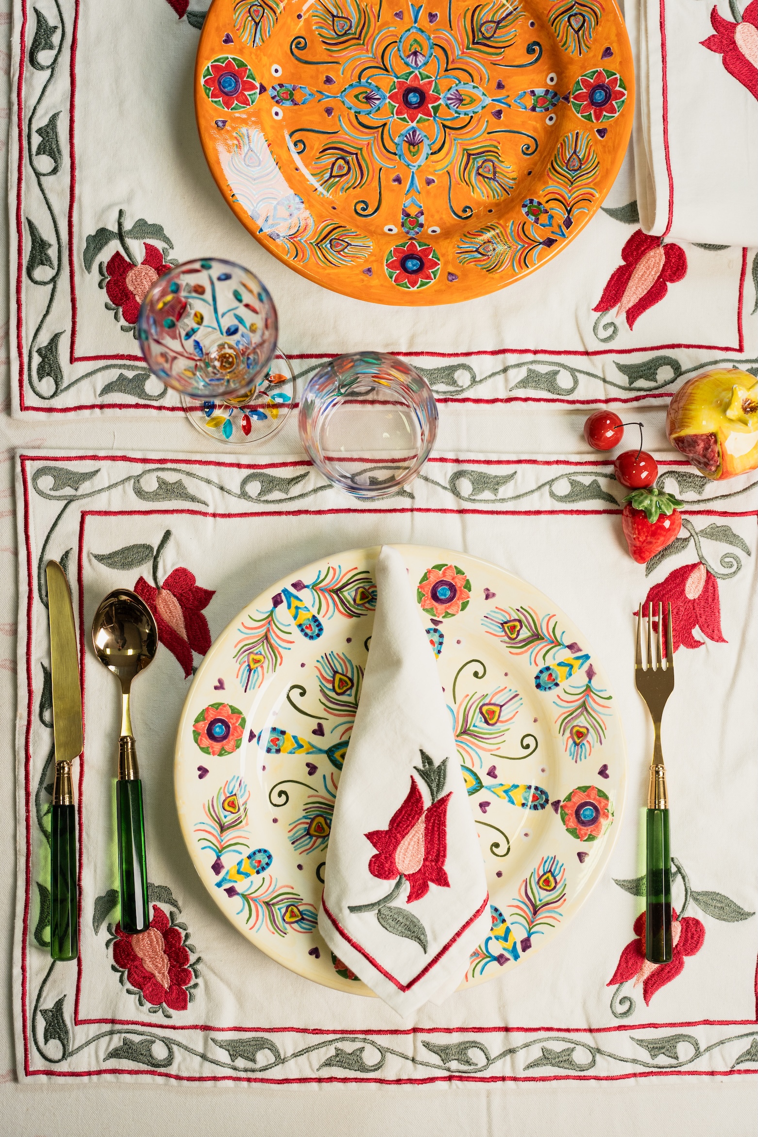 les-ottomans-rose-platzset-serviette-baumwolle-bestickt image 2