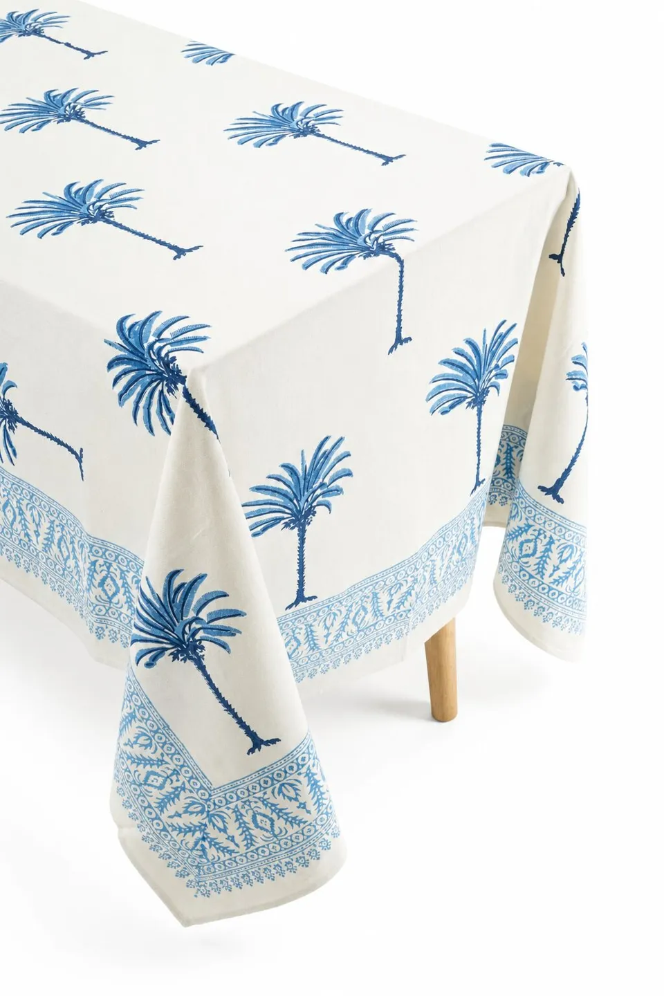 les-ottomans-handbedruckte-baumwoll-tischdecke-palme-ikb61-blau image 1